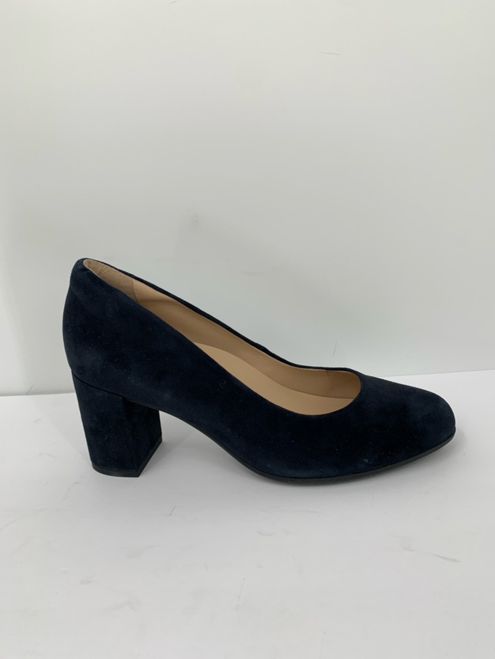 ABEO Tempo pump navy blue suede leather shoe block heel comfort Neutral new 9